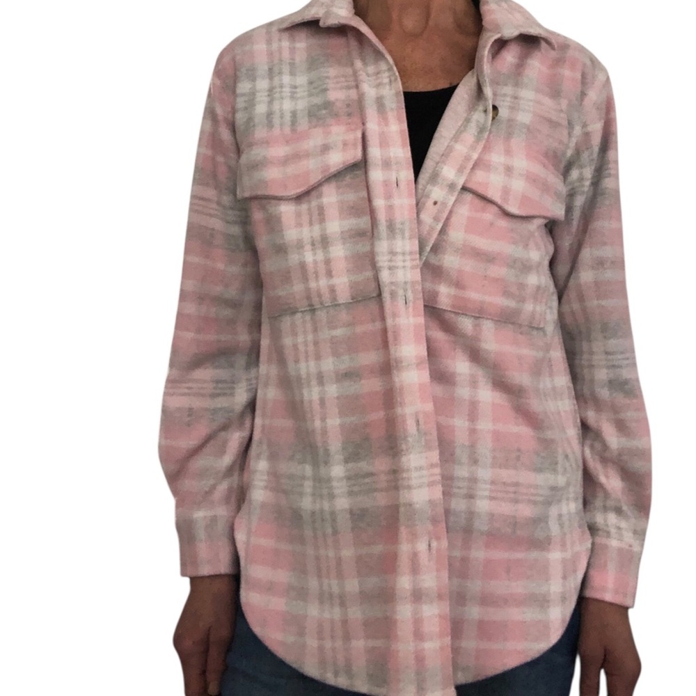 NWTS Beachlunchlounge Flannel soft Pink Gray Lumberjack Shacket